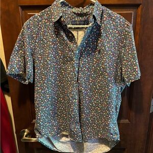 Ralph Lauren Navy Floral Short-Sleeve Button-Down Shirt with Multicolor Flowers